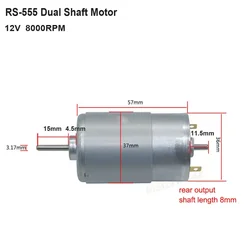Micro 36mm RS-555 550 Electric Motor Dual Double 3.17mm Shaft DC 6V-12V 8000RPM Mini Engine DIY Model Toy Hobby