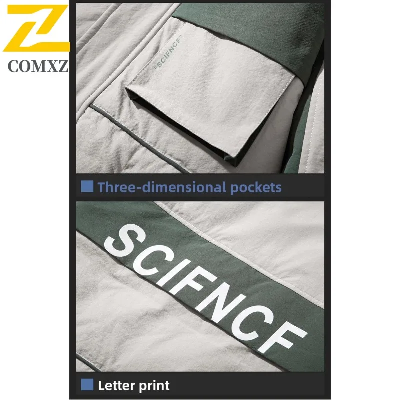 COMXZ 2025 Men Women Winter Stand Collar Puffer Jacket American Style Waterproof and Windproof Couple Hooded outdoor sports Coat