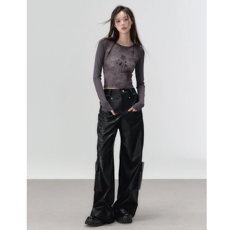 27-46 New Men Women's Clothing Three-dimensional Pocket Wide Leg Leather Pants Lovers Trousers Plus Size Singer Costumes