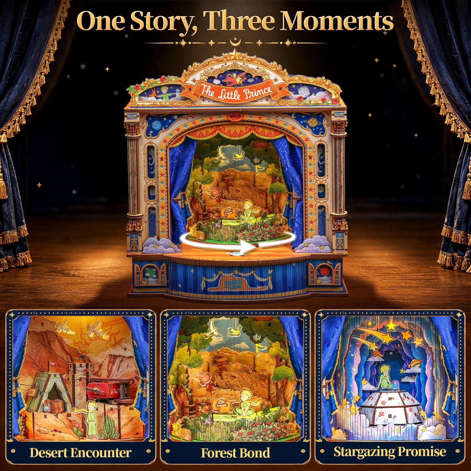 Original CUTEBEE 315pcs Book Nook Kit DIY Doll House The Little Prince Journey Series Book Nook 3D Wooden Puzzle for Book Fans