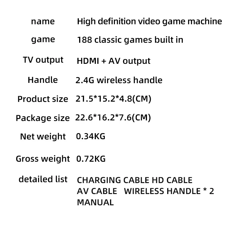 HB-102 hd sem fio/wired tv vídeo game console casa para fc nes 2.4g sem fio dupla luta 188 jogos apoio cartão amarelo