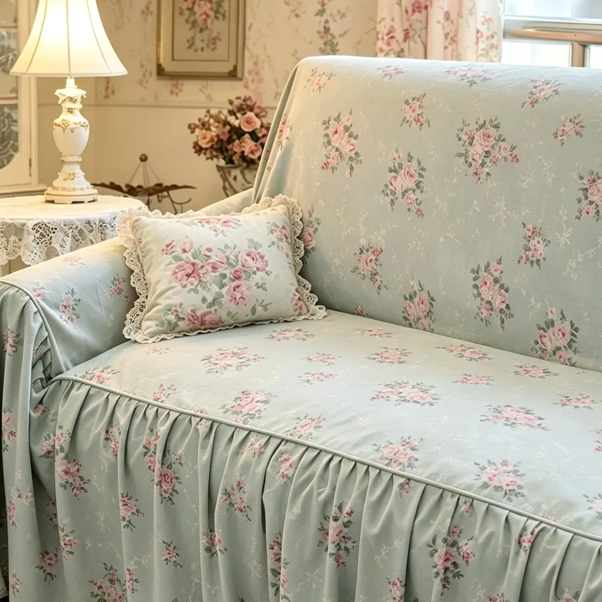 Pure Cotton Sofa Cover Pastoral Flower Adjustable Elastic Sofa Cover Cloth Elegant Floral Whole Piece 2 and 3 Seater Sofa Cover