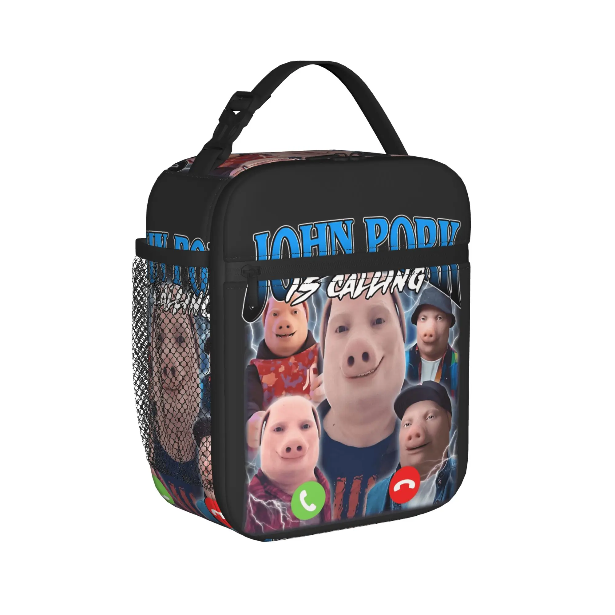 John Pork Design Lunch Bag  Cute Lunch Box Outdoor Picnic Portable Tote Food Bags For Unisex Oxford Print Cooler Bag