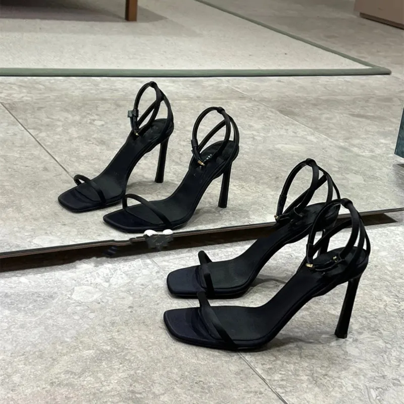 Fashionable one word strap slim heel sandals, women's head exposed toe buckle high heels, temperament sexy, back empty sandals