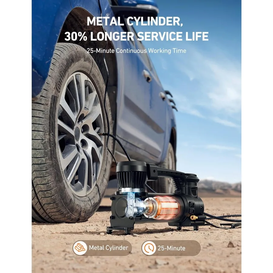 Mocny kompresor powietrza do pompowania opon ciężarówek z automatycznym wyłączaniem przy 1.97CFM i cyfrowym wyświetlaczem 12V 120PSI, zawiera zaciski krokodylkowe.