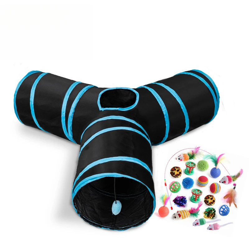 Rainbow 3-Way Cat Tunnel Collapsible Assemble Pet Play Channel