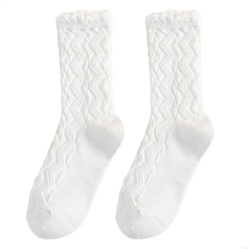 195E damskie japońskie studenckie plisowane wykończone falbankami środkowe rurki załogi skarpetki eleganckie skręcone wzór