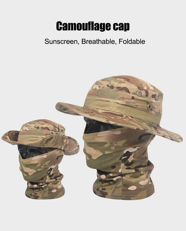 Camouflage Boonie Cap Sturmhaube Hut Anzug faltbare weiche Mütze Outdoor Jagd Angeln breite Krempe Hut Sonnenschutzkappen – Detail 4