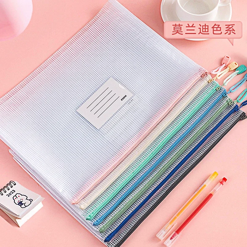 A4 5PCS Zipper File Bag, Subject Bag, Subject Classification Storage, Transparent, Thick Waterproof File Bag for Students