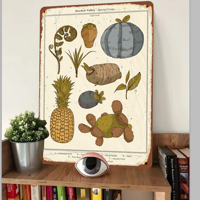 Stardew Valley Special Crops Vintage Illustration Metal Tin Sign Game Peripheral Wall Art Decor