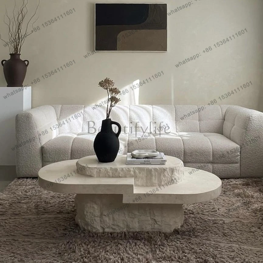 

Roman Wabi-Sabi Oval Table, Stone Look Fiberglass for Boutique & Showroom, Heat & Scratch Resistant, Artistic, Customizable