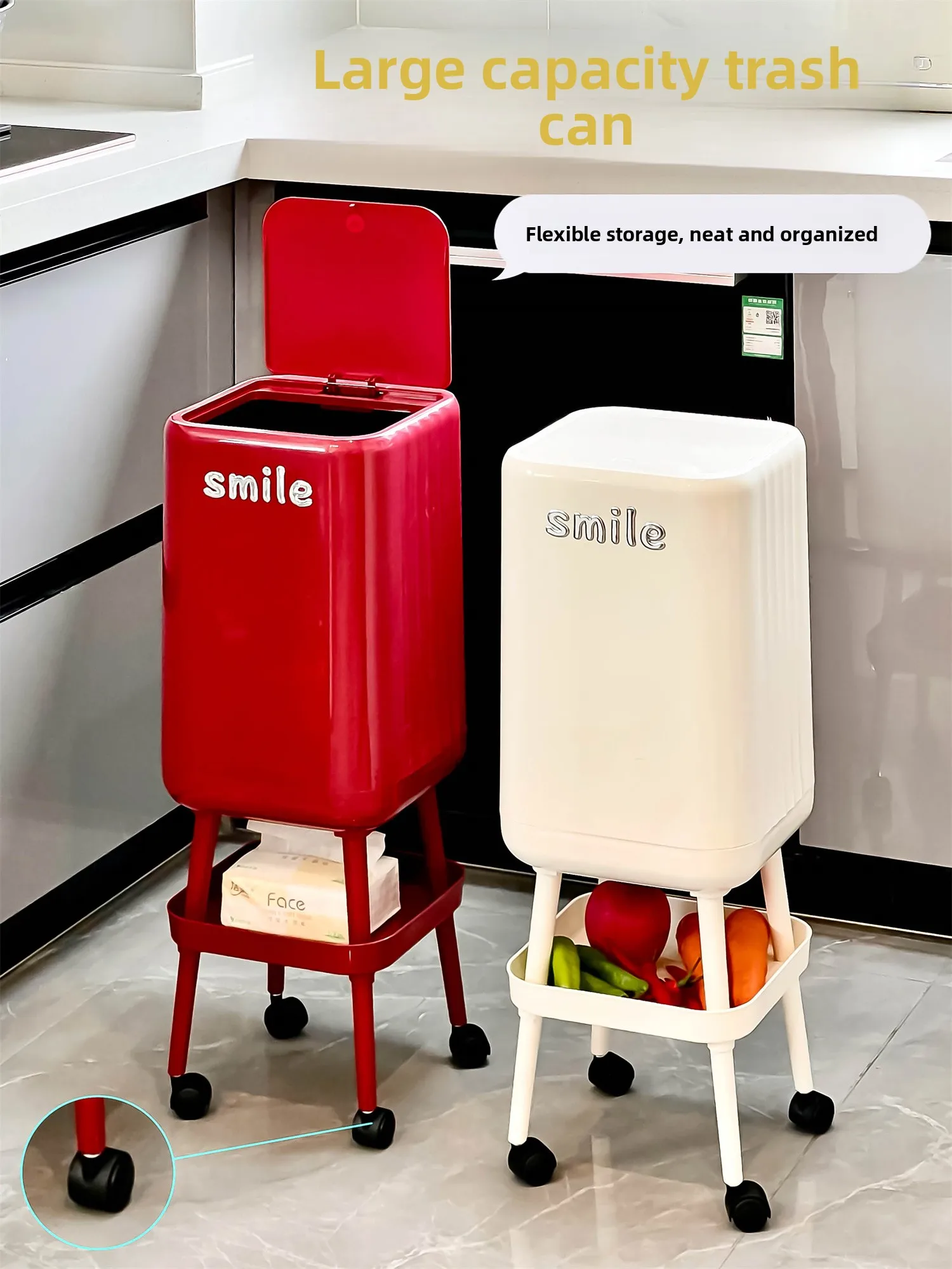 

Kitchen Tra Can Large Capaci High Foot No Bending Waist Coverable Mobile Sanitary Tub New 2025 Household Luxury Sle