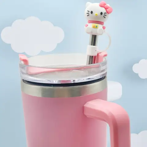 Kawaii Hello Kitty 3D Cartoon Kuromi Straw Covers for Stanley Water Glass Bottle Drinking Dust Cap Straw Tip Cover Cup for 10mm