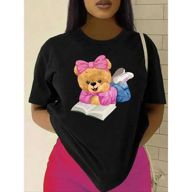

Unisex Cute Teddy Bear T-shirt Men Women Reading Graphic Tee Back to School Book Lover Gift Top