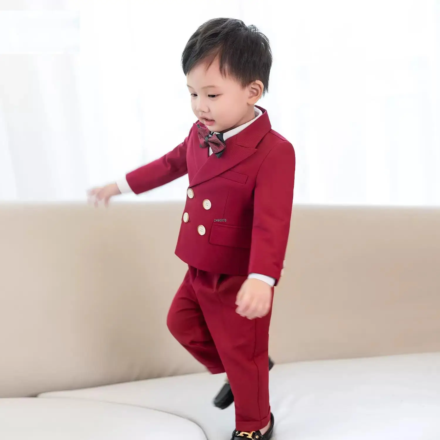 Flower Boys Red Photography Suit Children Wedding Dress Kids Stage Performance Formal Blazer Suit Baby Birthday Ceremony Costume