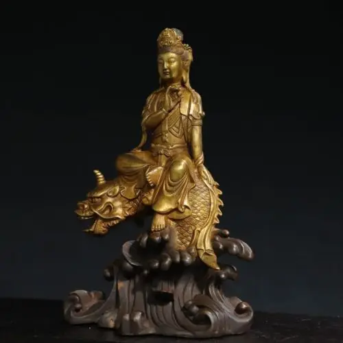 

12" Antique Tibetan Buddhism Temple Bronze 24k gilt Guanyin Bodhisattva statue