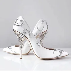 Metal Bordered Decor Pumps Ankle Cover Heel Women Shoes Slip On Stilettos High Heels Open Toe Elegant Fashion Zapatillas Mujer