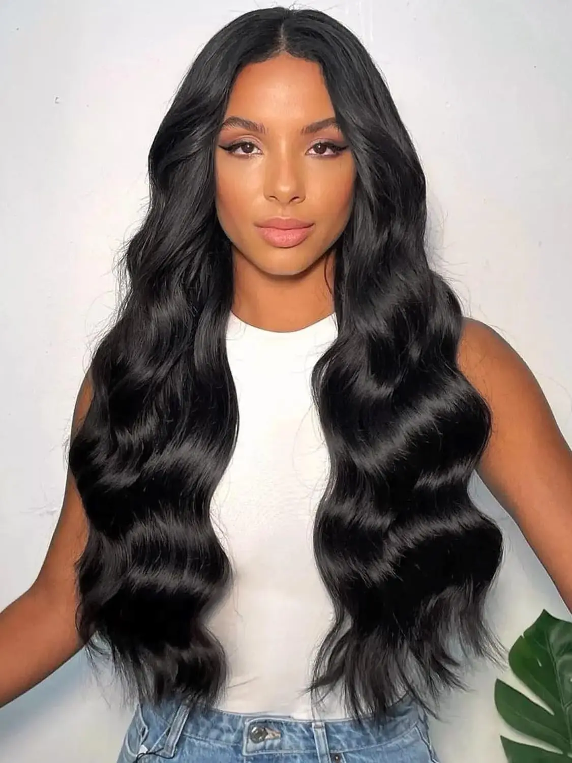 

Long Black Wavy Wig for Women Middle Part Curly Wavy Wig Synthetic Natural Looking Heat Resistant Fiber Wig for Daily Party Use