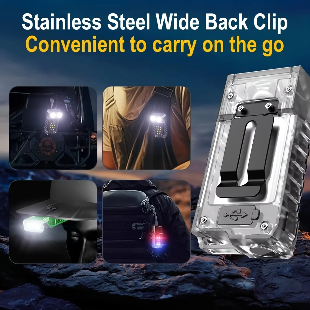 Keychain Light USB Rechargeable Torch Lamp Multifunctional Flashlight Outdoor Portable  Rotate and Fold 90° Work Light