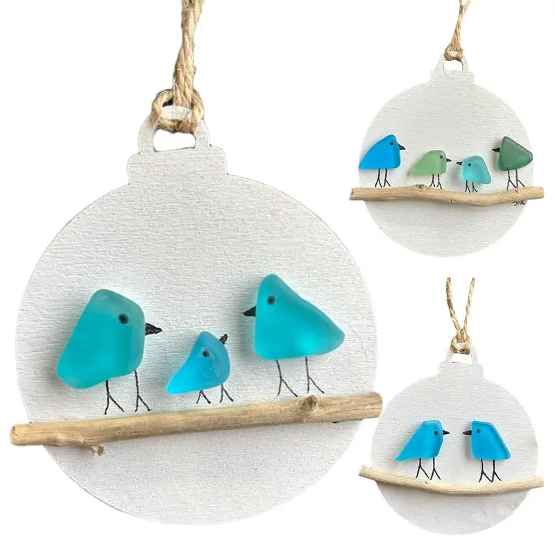 

Sea Glass Birds Pendants Bird Family on a Branch Ornaments Christmas Tree Decoration Wall Decor for Bedroom Living Room