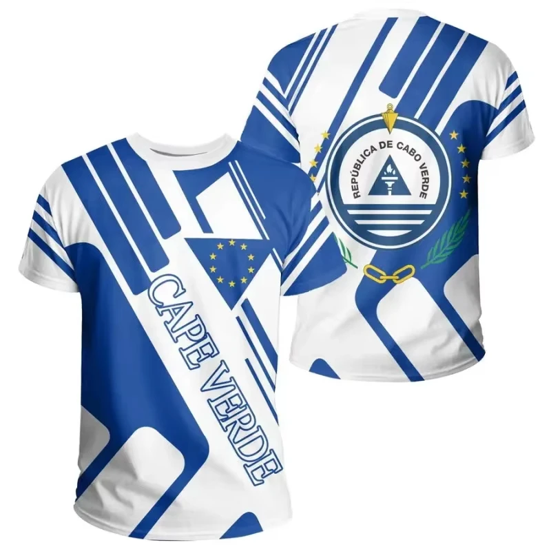 2026 Cape Verde National Flag Emblem Print T-shirt For Men Vert Caboverde Short Sleeve T Shirt Bandana Vert Celebration Tees Top