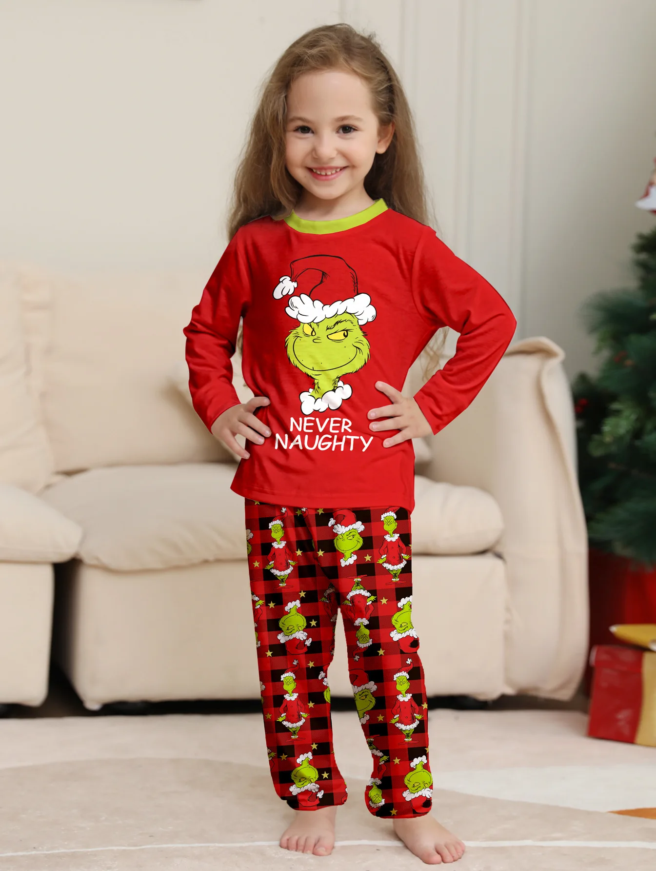 Noel aile eşleştirme pijama Set küçük canavar baskı ebeveyn-çocuk kıyafetleri üst + çizgili pantolon Xmas pijama bebek tulum