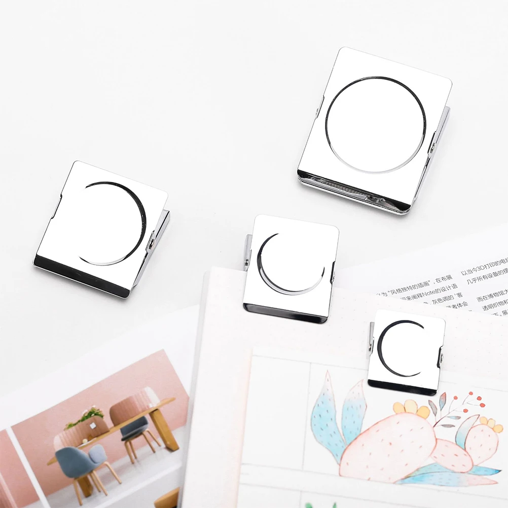 

12pcs Metal Magnet Clamps Clips Stainless Steel Square Premium Practical File Paper Organizer Home Office School Use