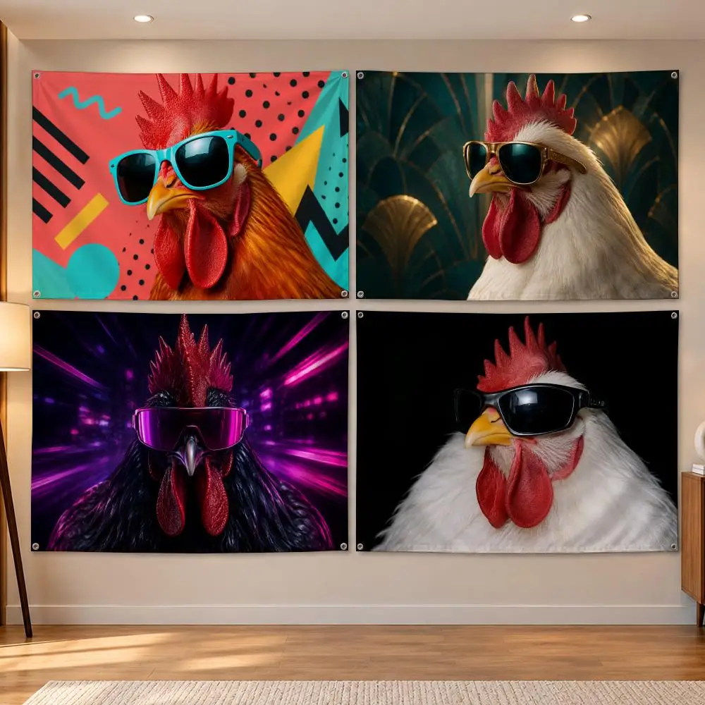 Meme Funny Viral H-Hot Cool Chicken Flags Banner Decor for Bedroom,Garden,Party,Club,Indoor Outdoor, Fan Gift