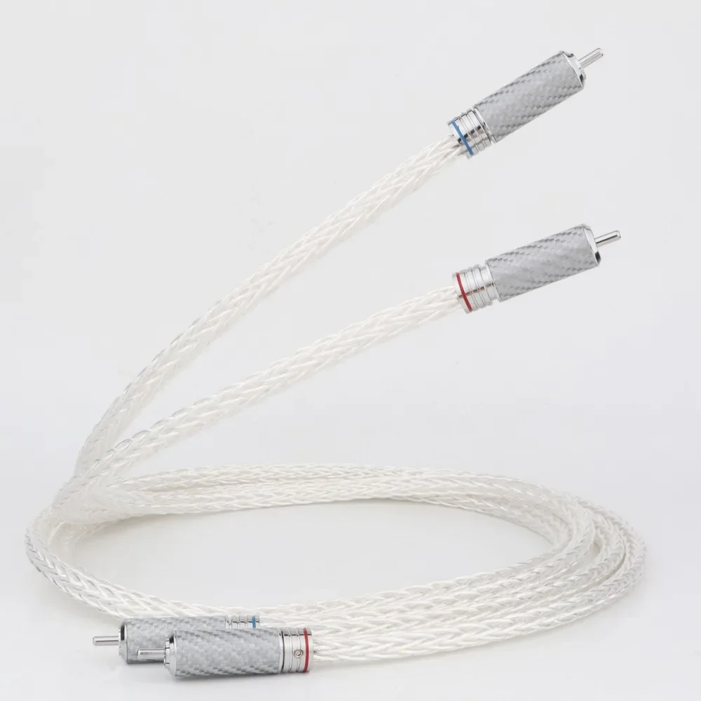 Preffair Pair Hi-End 6AG Silver Plated OCC 12 Strands Audio Cable With Carbon Fiber RCA Plug HIFI Analogue Phono Cable