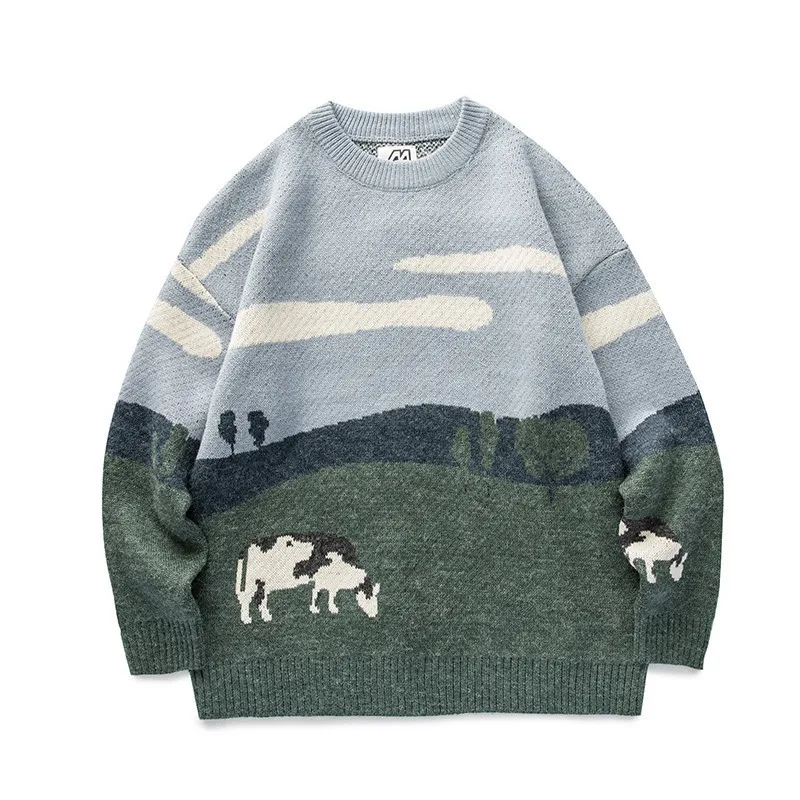 Men Cows Vintage Winter Sweaters Unisex Pullovers Women O-Neck Korean Fashions Sweater Women Casual Harajuku Clothes Pullover