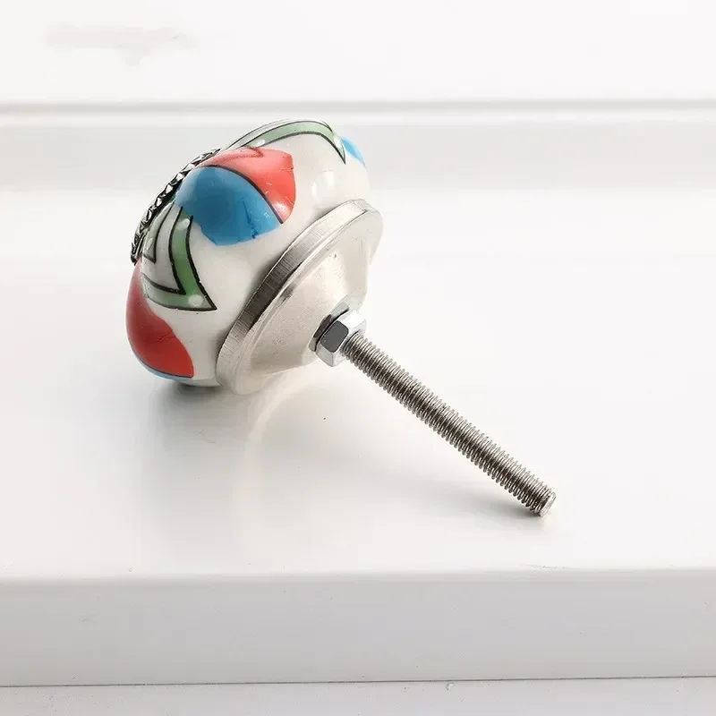 1 Stück handbemalter Kürbis-Keramikgriff mit Einzelloch für Küchenzubehör, Kleiderschrank, Schreibtisch, Schuhschränke, Koffer, Schubladen, Metallknöpfe – Detail 3