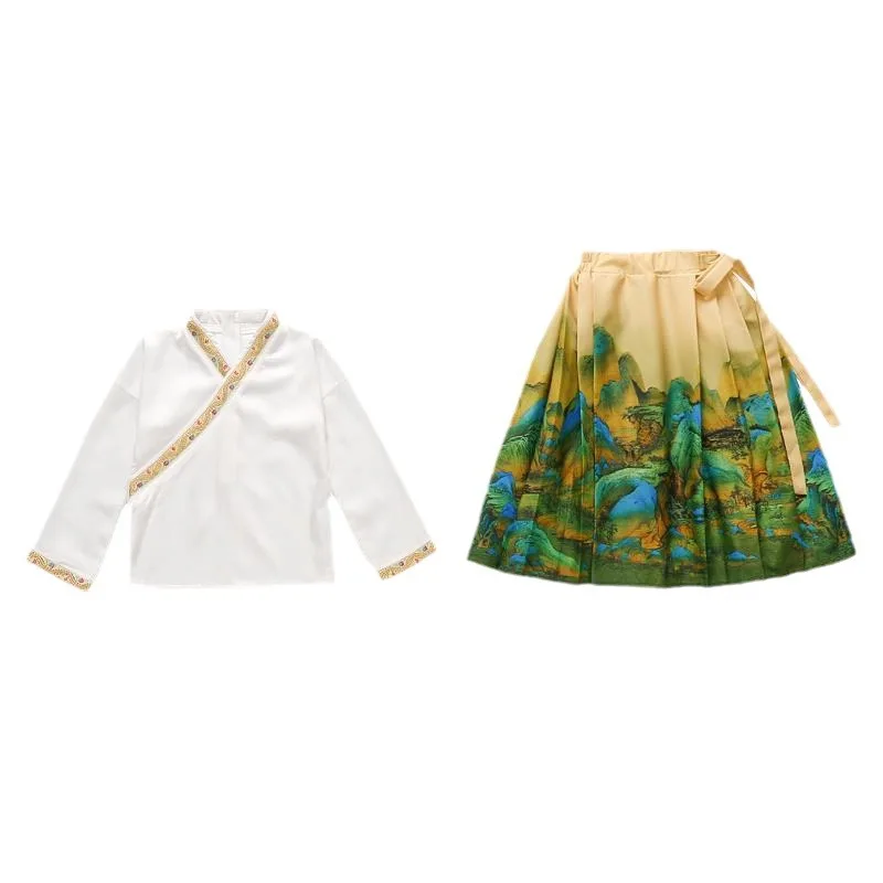 Traje de falda de cara de caballo para niña, vestido de princesa Hanfu de estilo antiguo chino, espectáculo de reloj para bebé Tang S, primavera y otoño, nuevo, 24