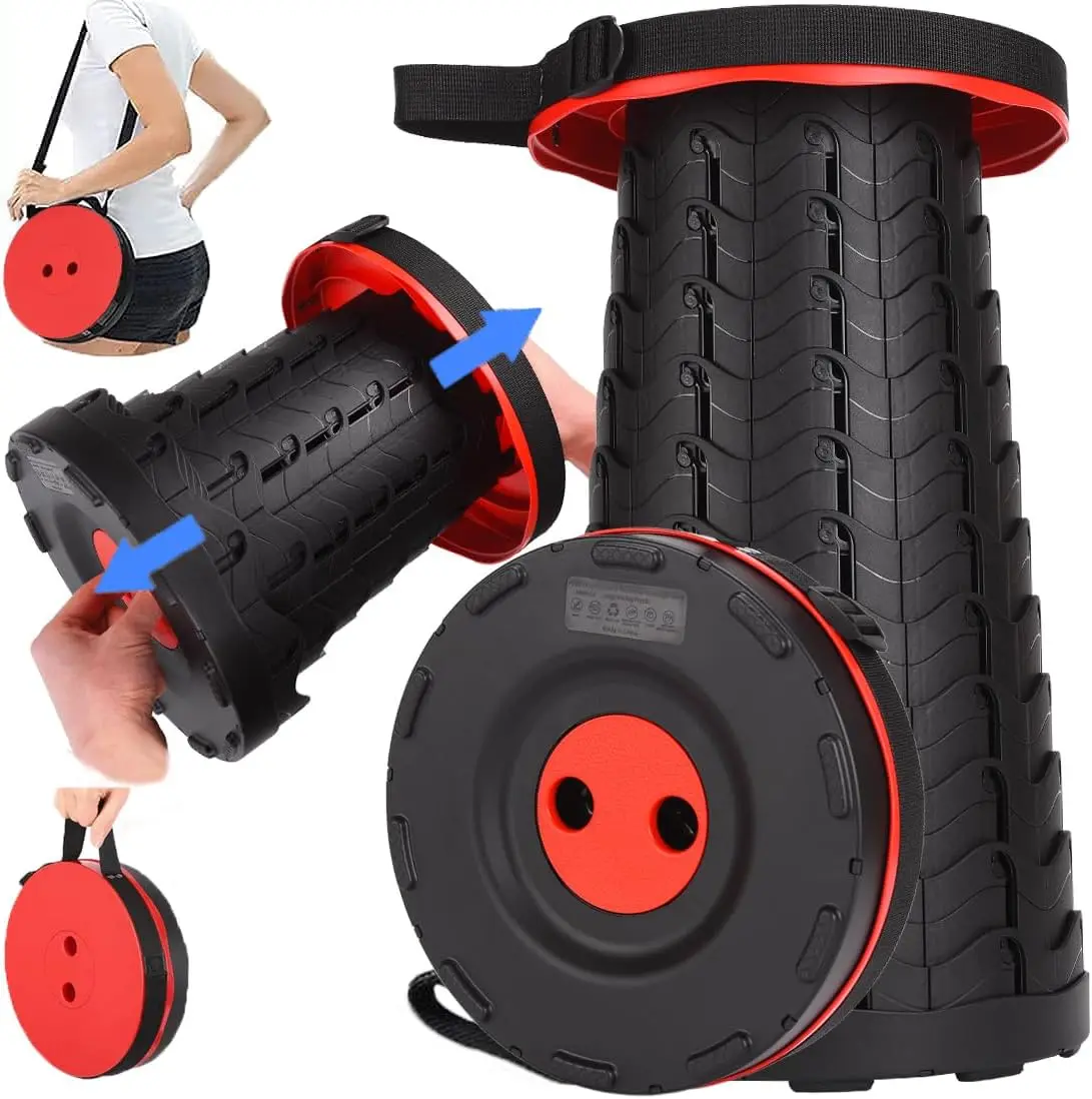 

Upgraded Collapsible Stool, 400Lbs Max Weight, Lightweight But Sturdy, Portable Retractable Folding Telescoping Foldable