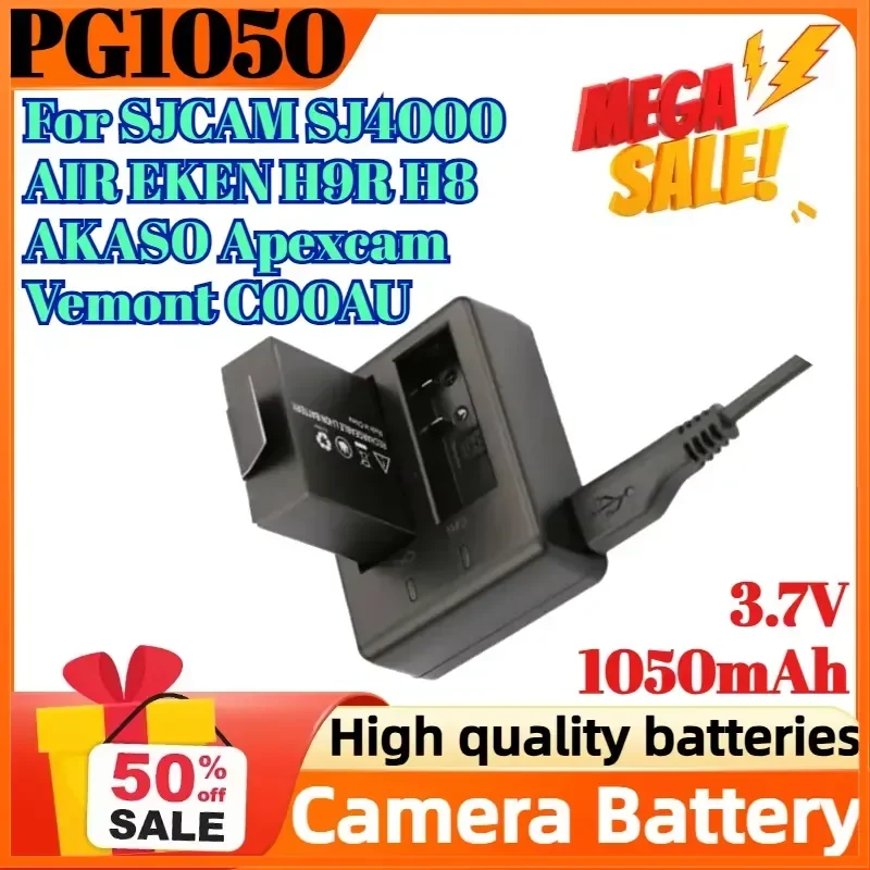 

PG1050 3.7V 1050mAh For SJCAM SJ4000 AIR EKEN H9R H8 AKASO Apexcam Vemont COOAU Rechargeable Action Camera Battery Dual
