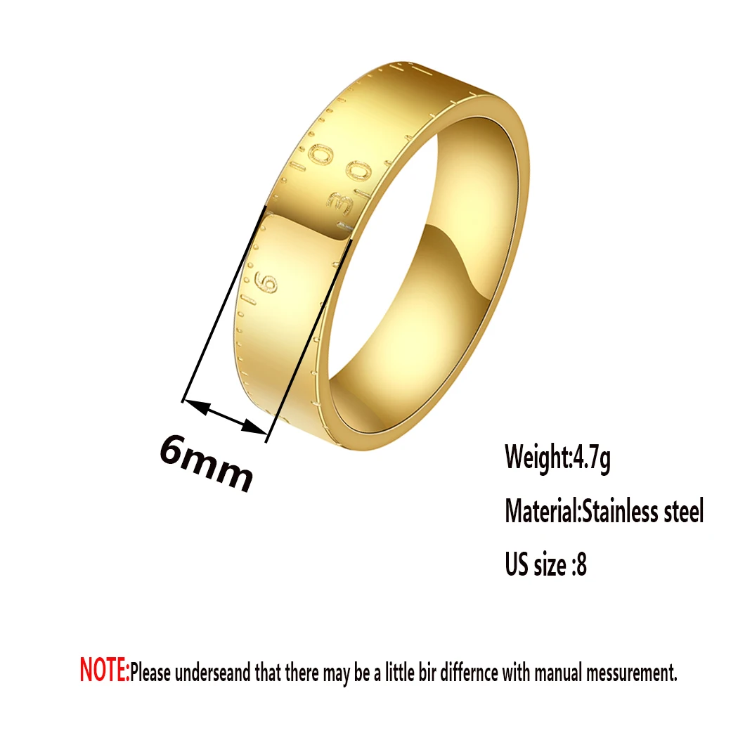 Kinitial Simple Stainless Steel Measuring Ruler Streetwear Ring ​For Women Men Elegant Minimalist Jewelry Accessories