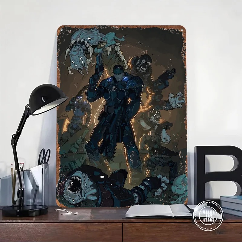 Gears of War Comic Art Tin Sign Metal Poster Decor for Room Decorations Customizable Metal Signs for Wall Art Decoration Retro