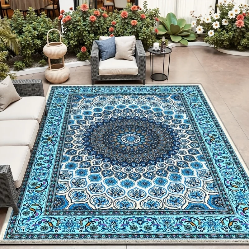 VIKAMA Nordic Geometric Outdoor Carpet - Machine Washable Sofa Floor Mat for Living Room Terrace Camping Picnic Home Decor