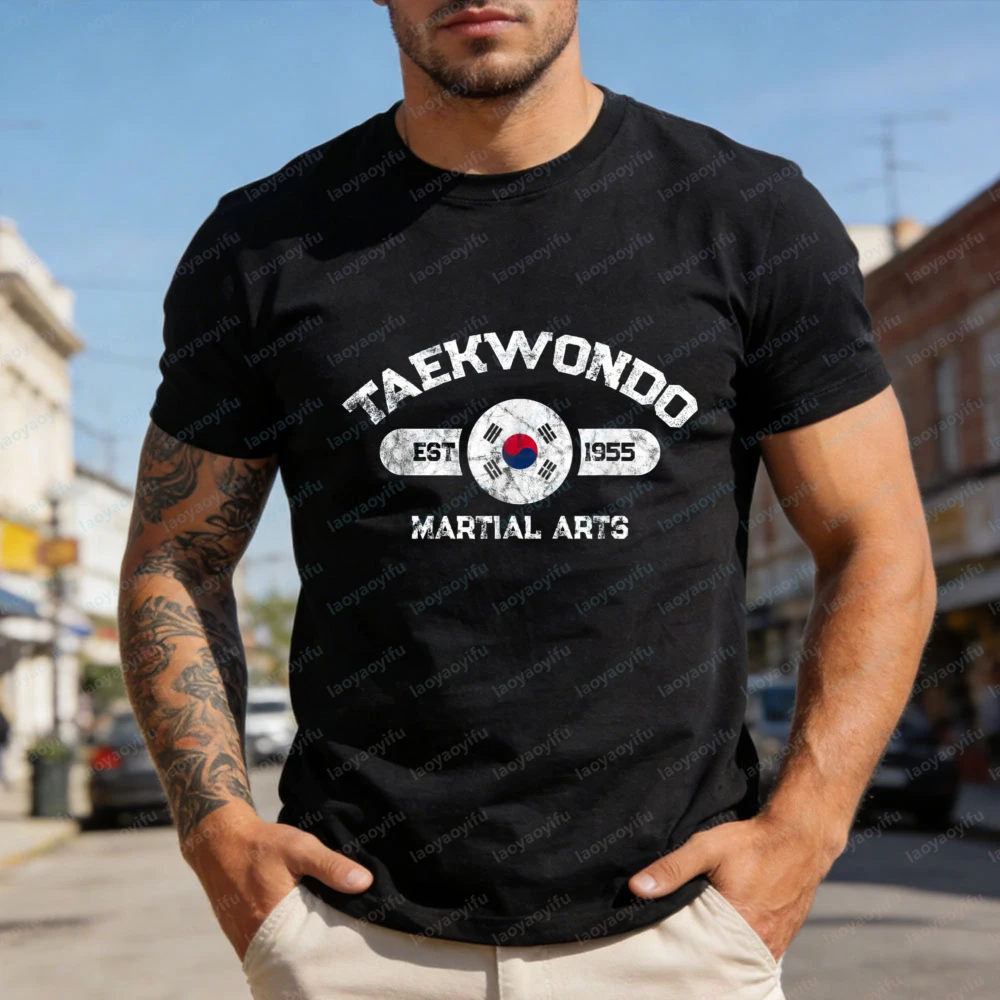 Taekwondo Martial Arts Est 1955 Men T-Shirt Cotton Summer Short Sleeve Casual Fashion Tee for Men Streetwear Gift Tops