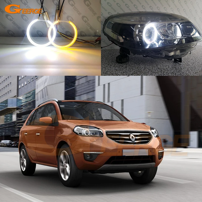 For Renault Koleos I Samsung QM5 2011 2012 2013 2014 Ultra Bright A/W Switchback Day Light Turn Signal LED Angel Eyes Halo Rings