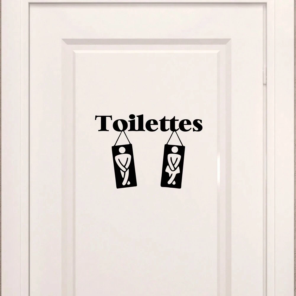 1pc French Toilet Door Sticker Suitable For Toilet, Bathroom, Home Decoration