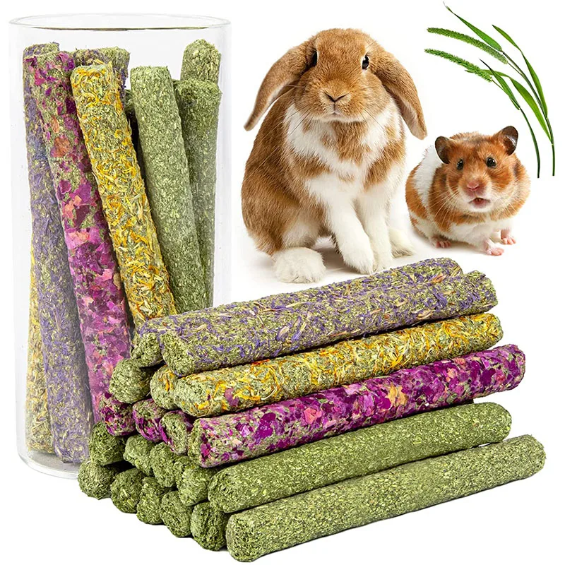 6Pc Timothy Hay Sticks Small Animal Treats Handmade Natural Chews Toys for Rabbit Hamster Chinchilla Rat Gerbil Bunny Guinea Pig