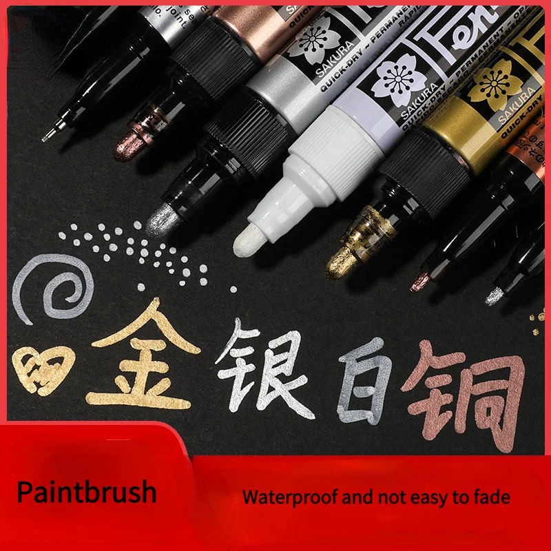 High-gloss Paint Pen Silver Gold Copper Color Tracing Gold Waterproof Signature Pen White Scratch Complementary Color Supplies