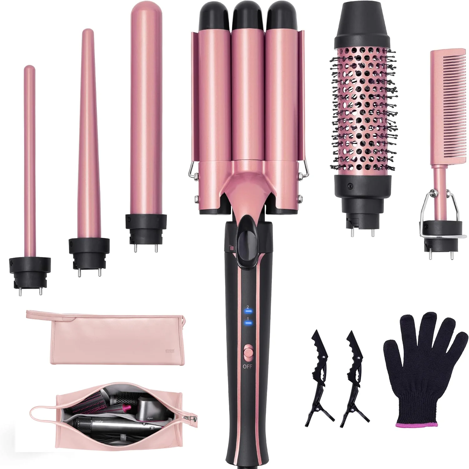 

Curling Iron Wand Set 6-in-1 Hair Curler with 3 Barrel Hair Crimper, Spiral Curling Iron - Fast Heating Styling Tools for Women