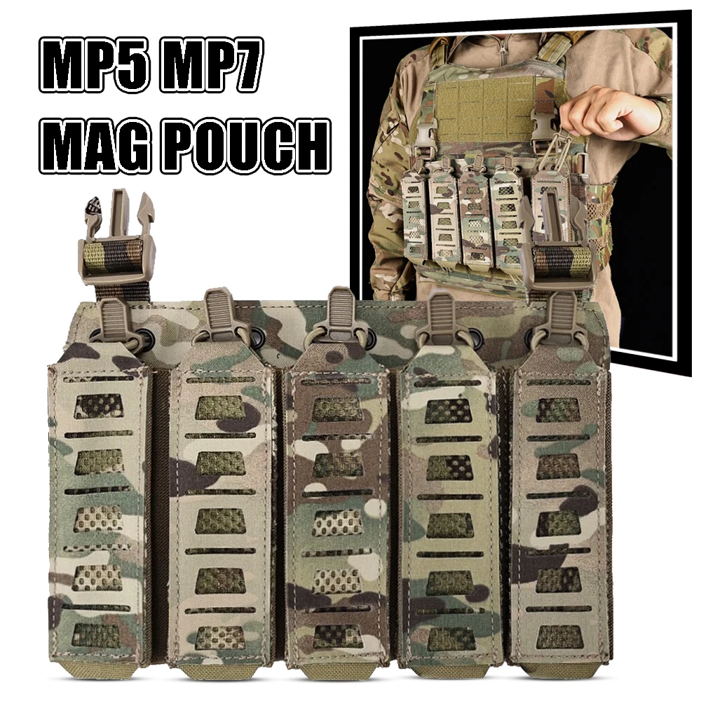 Tactical MP5 MP7 Magazine Pouches with Hooks Backing＆Elastic Retention Straps for Airsoft Hunting Vest Chest Rig Accessories