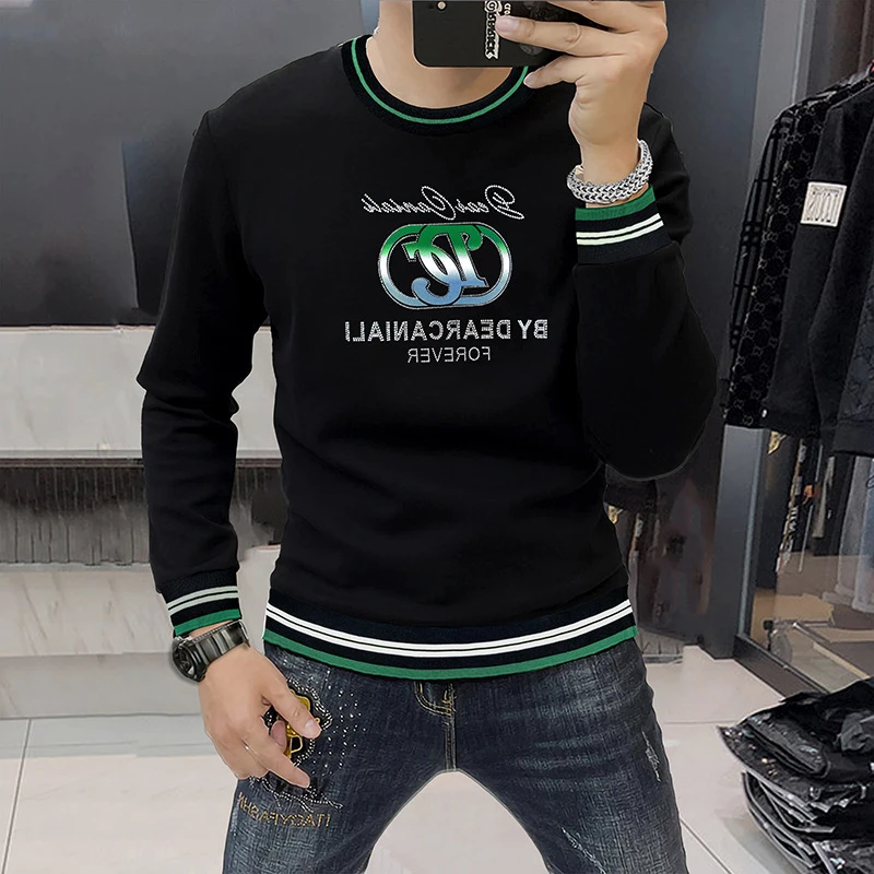 Men\'s Sweater Long sleeved Round Neck Green Hoodies Comfortable Trendy Bottom Shirt Winter New Fashionable City Pullover Clothes