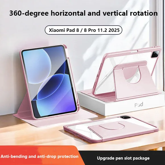 

360 ° Вращающийся акриловый чехол для Xiaomi Pad 8 8Pro, 11,2 дюйма, 2025 7 5 6 Pro Mini 8,8 Redmi Pad 2 SE 11 8,7 K Pad 8,8 с слотом для ручки