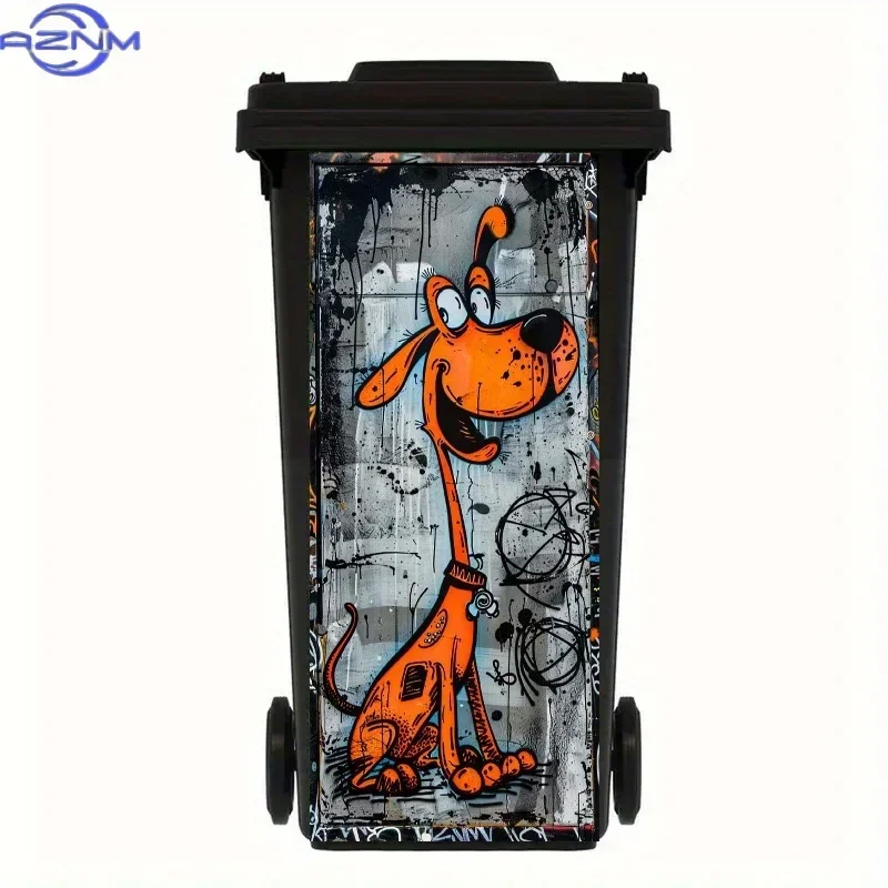 of Sticker for Trash Cans, Measuring 14.57 by 81.99 cm. Features an Orange Cartoon Dog Graffiti Design. A Creative Street Art