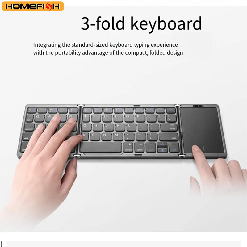 New portable ultra-thin wireless mini three-fold Bluetooth keyboard for mobile phone, tablet, office use with touchpad