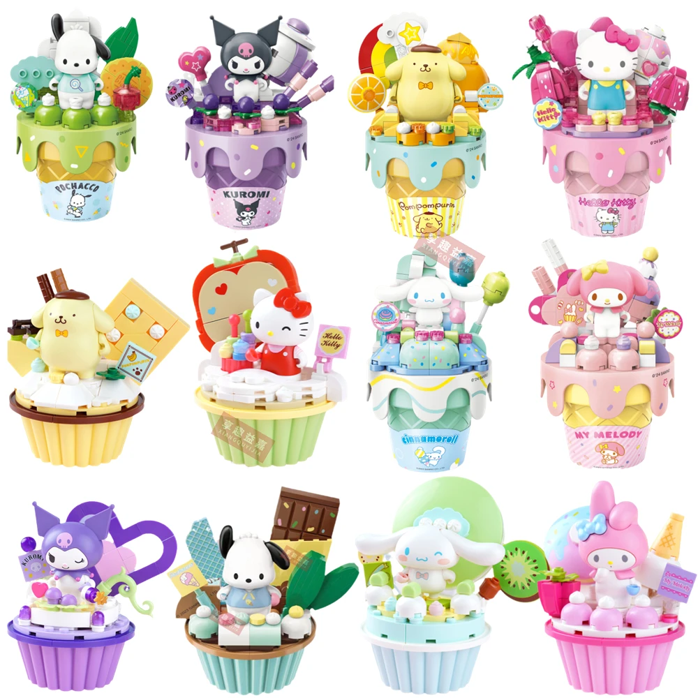 

Sanrio Kuromi Hellokitty BLOCK Original Series Cartoon Cake Assembly Building Block Toys Cinnamoroll My Melody Girls Collection