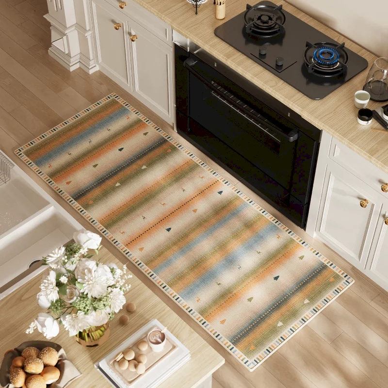 VIKAMA Boho Ombre Gradient Stripe Kitchen Rug Floor Mat Runner Non Slip Washable Soft Absorbent For Home Decor